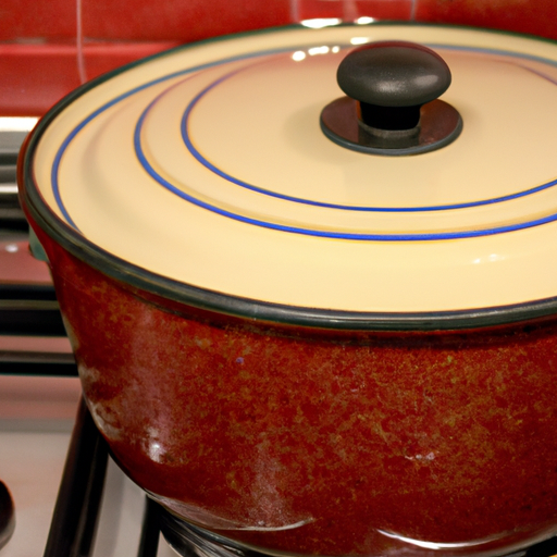 A close-up of a Dutch oven pot on a stovetop, ready for cooking.